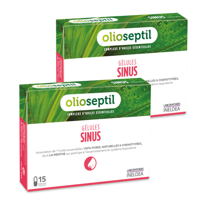 OLIOSEPTIL - Sinus - Complexe de 7 Huiles Essentielles Pures et Chémotypées en Gélules Végétales L-Vcaps - Dès 15 Ans - Participe au Fonctionnement Optimal du Système Respiratoire - Lot de 2