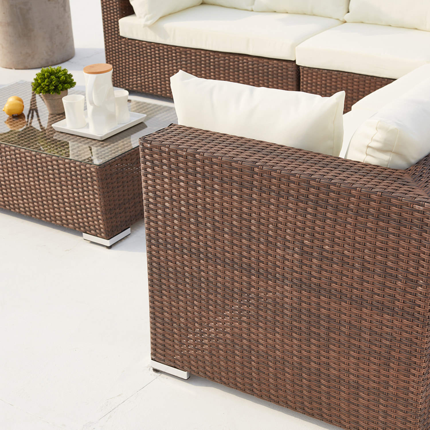 Salon de jardin modulable 13/14 places en résine tressée marron et blanc SANSA