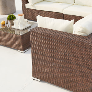 Salon de jardin modulable 13/14 places en résine tressée marron et blanc SANSA