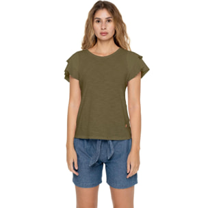 Camiseta de manga corta estilo safari urbano para mujer