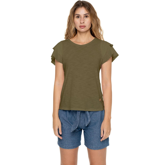 Camiseta de manga corta estilo safari urbano para mujer