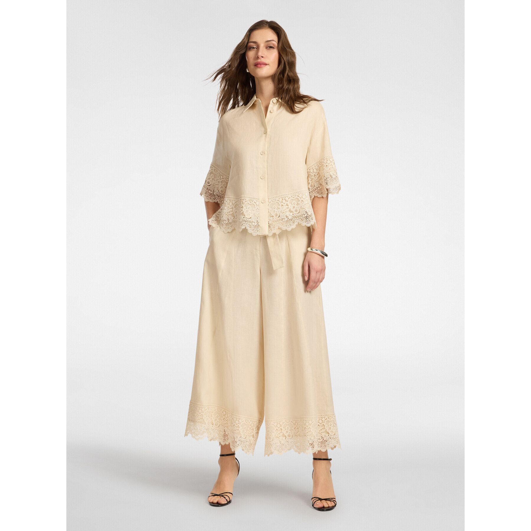 Elena Mirò - Camisa de lino con encaje - Beige