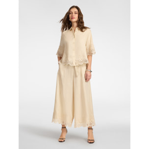 Elena Mirò - Camisa de lino con encaje - Beige
