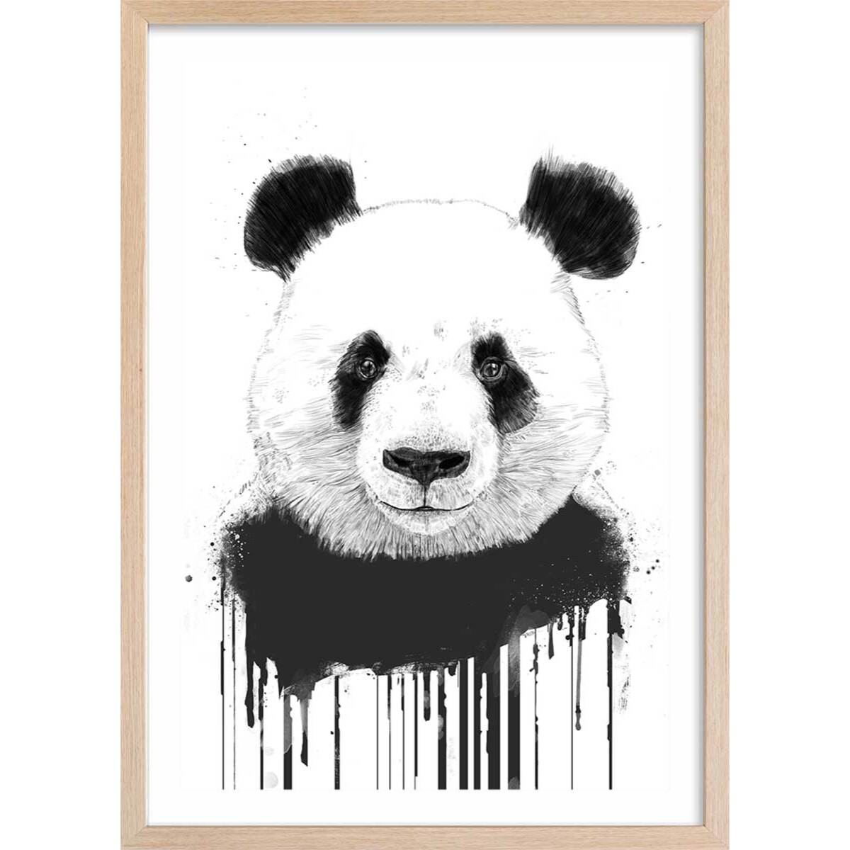 Affiche enfant panda flux  Affiche + cadre en bois - Chêne