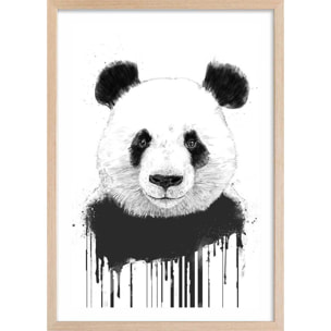Affiche enfant panda flux  Affiche + cadre en bois - Chêne