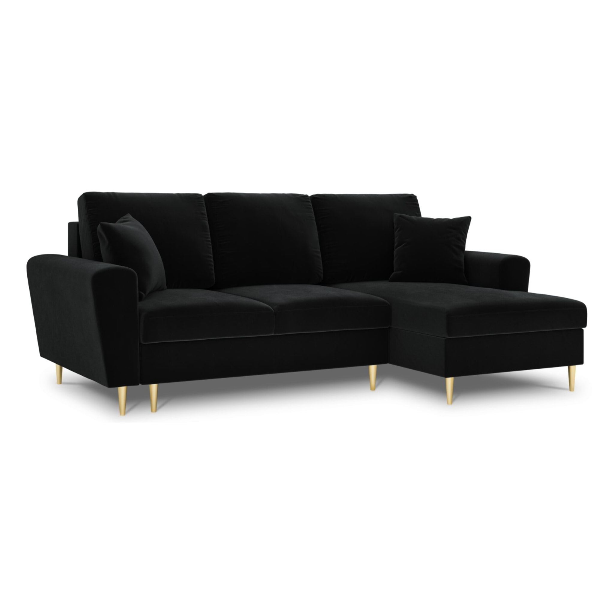 Canapé d'angle droit convertible avec coffre de rangement "Kyoto" 4 places en velours noir
