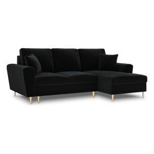 Canapé d'angle droit convertible avec coffre de rangement "Kyoto" 4 places en velours noir