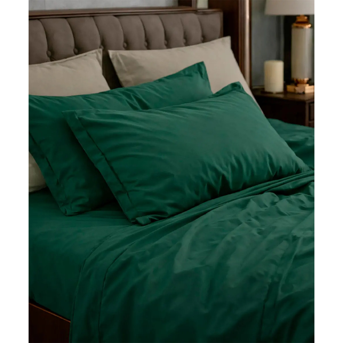 Parure CopriPiumino e Federe RASO VERDE tinta unita per letto matrimoniale 100% Raso di Cotone e Made in Italy