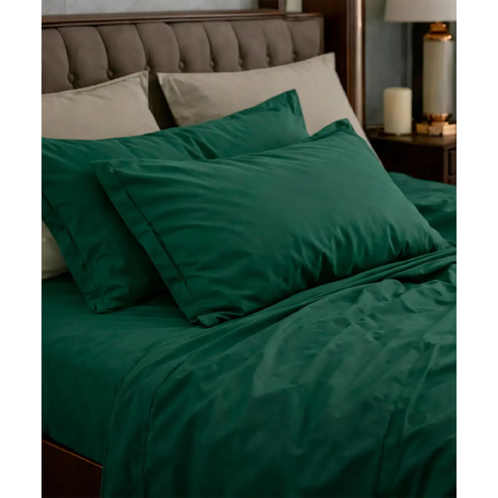 Parure CopriPiumino e Federe RASO VERDE tinta unita per letto matrimoniale 100% Raso di Cotone e Made in Italy