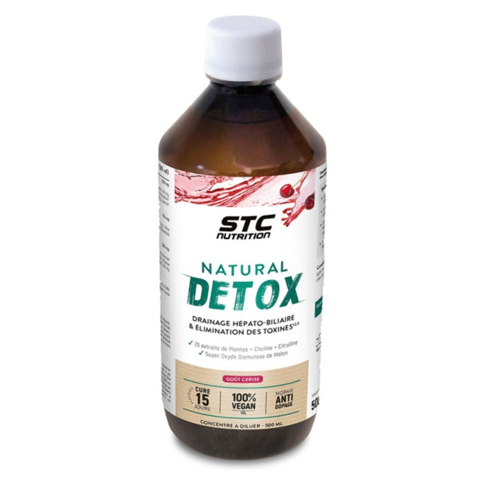 STC NUTRITION - Natural Detox - Concentré à diluer à base d'extraits de plantes - Elimination des toxines - Drainage hépato-biliaire - Vegan - Cure 15j - Goût cerise - Flacon 500ml