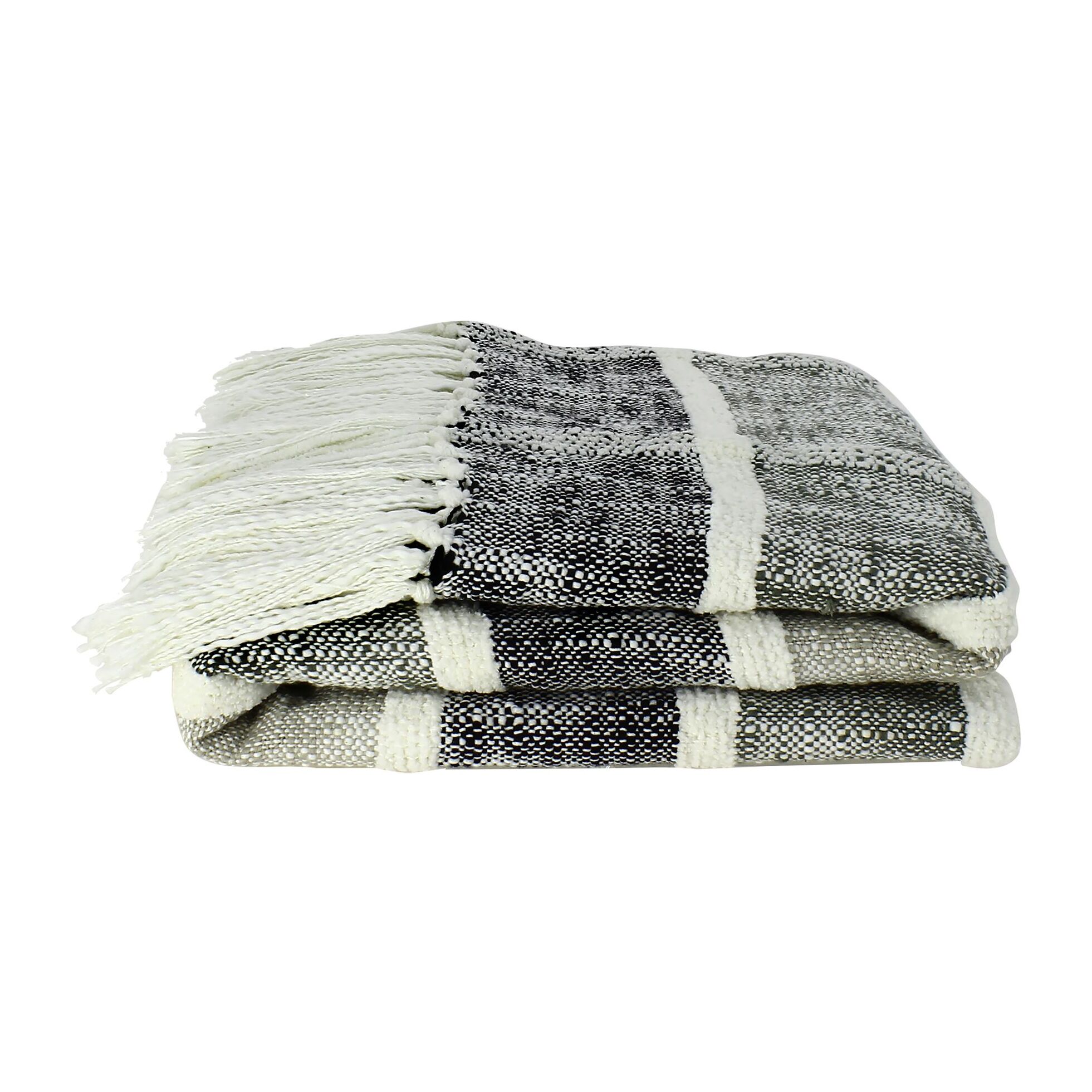 Plaid en coton et polyester noir et gris 150cm SERRA