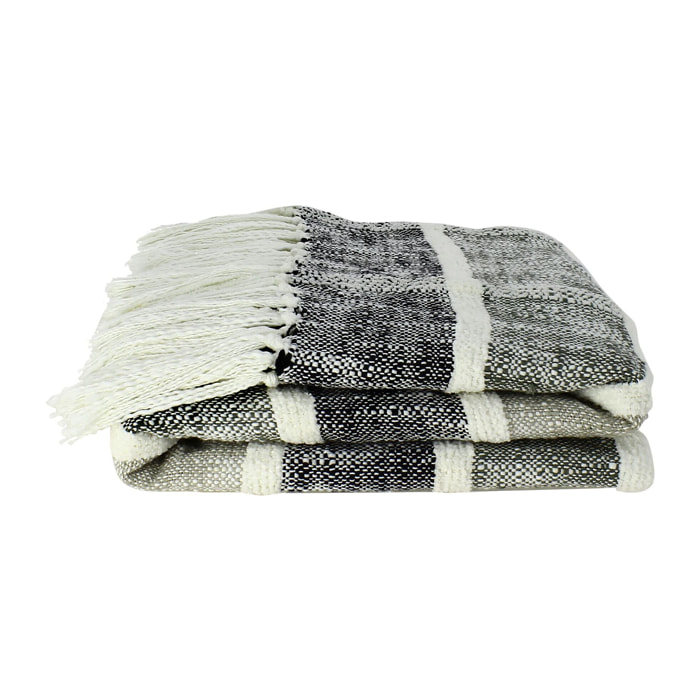 Plaid en coton et polyester noir et gris 150cm SERRA