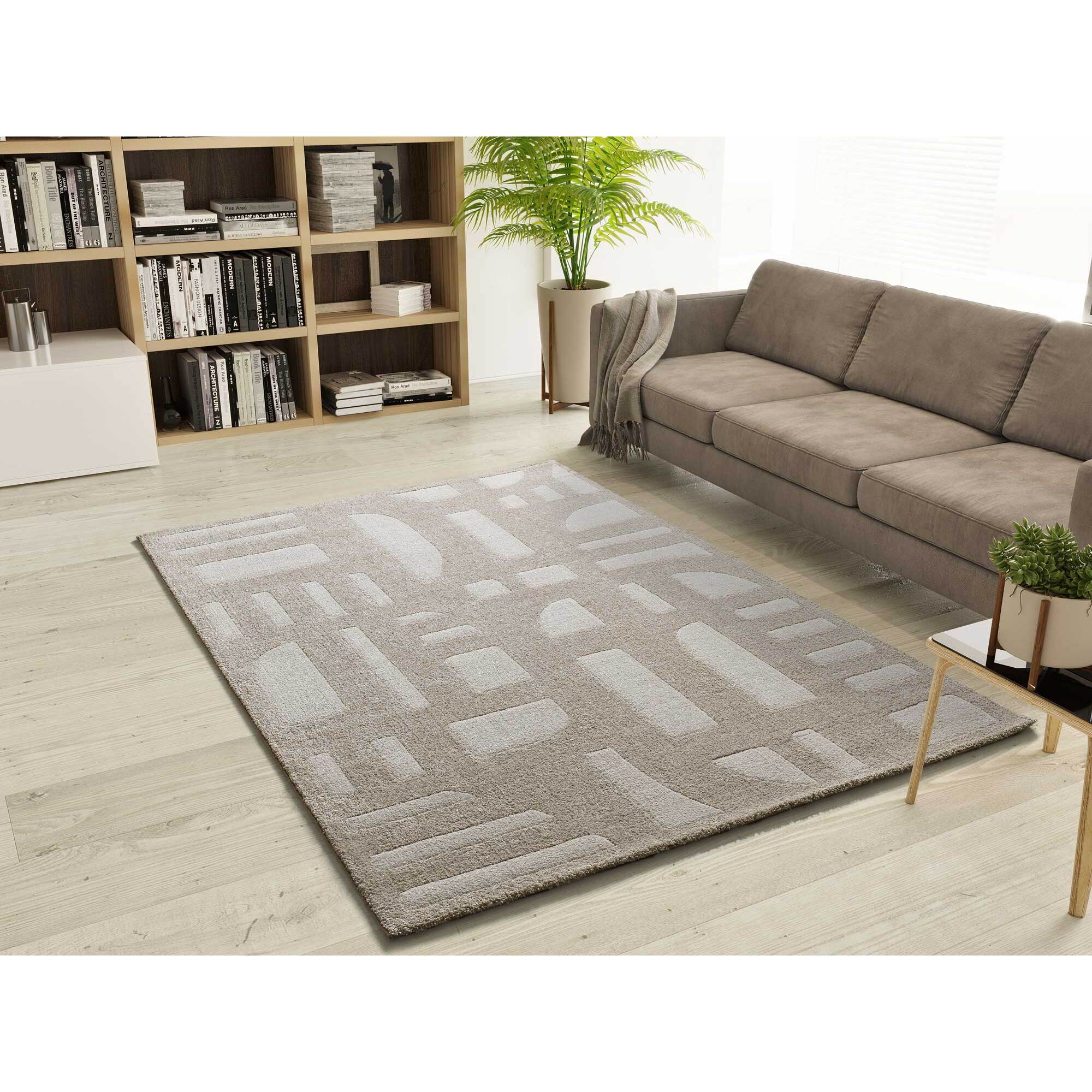 CALEDONIA Alfombra con diseÃ±o a cuadros en beige, varias medidas disponibles.