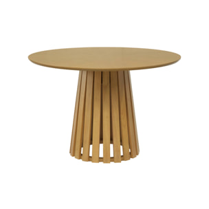 Table à manger ronde bois d'hévéa placage chêne 4 places ANGÈLE