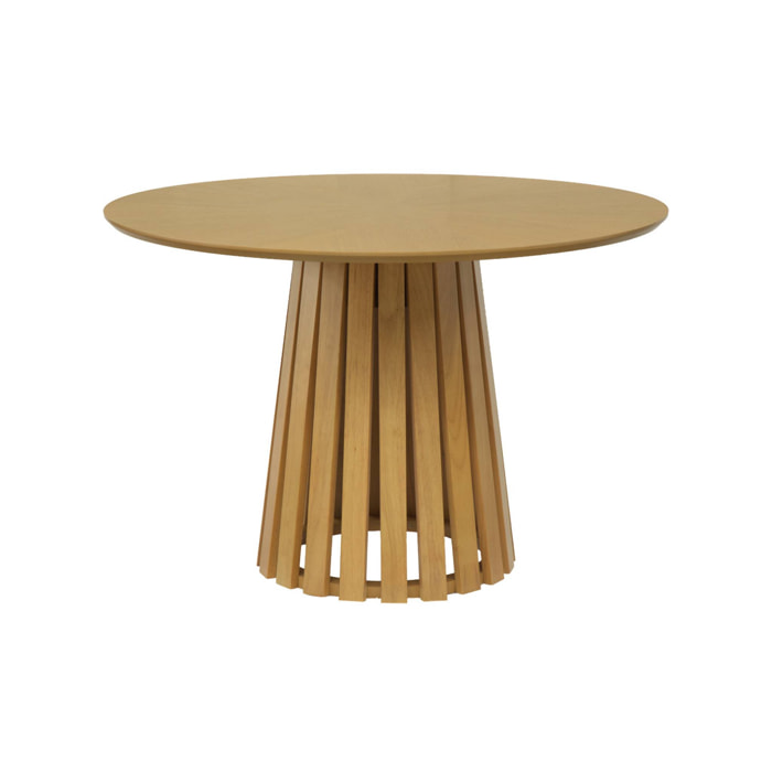 Table à manger ronde bois d'hévéa placage chêne 4 places ANGÈLE