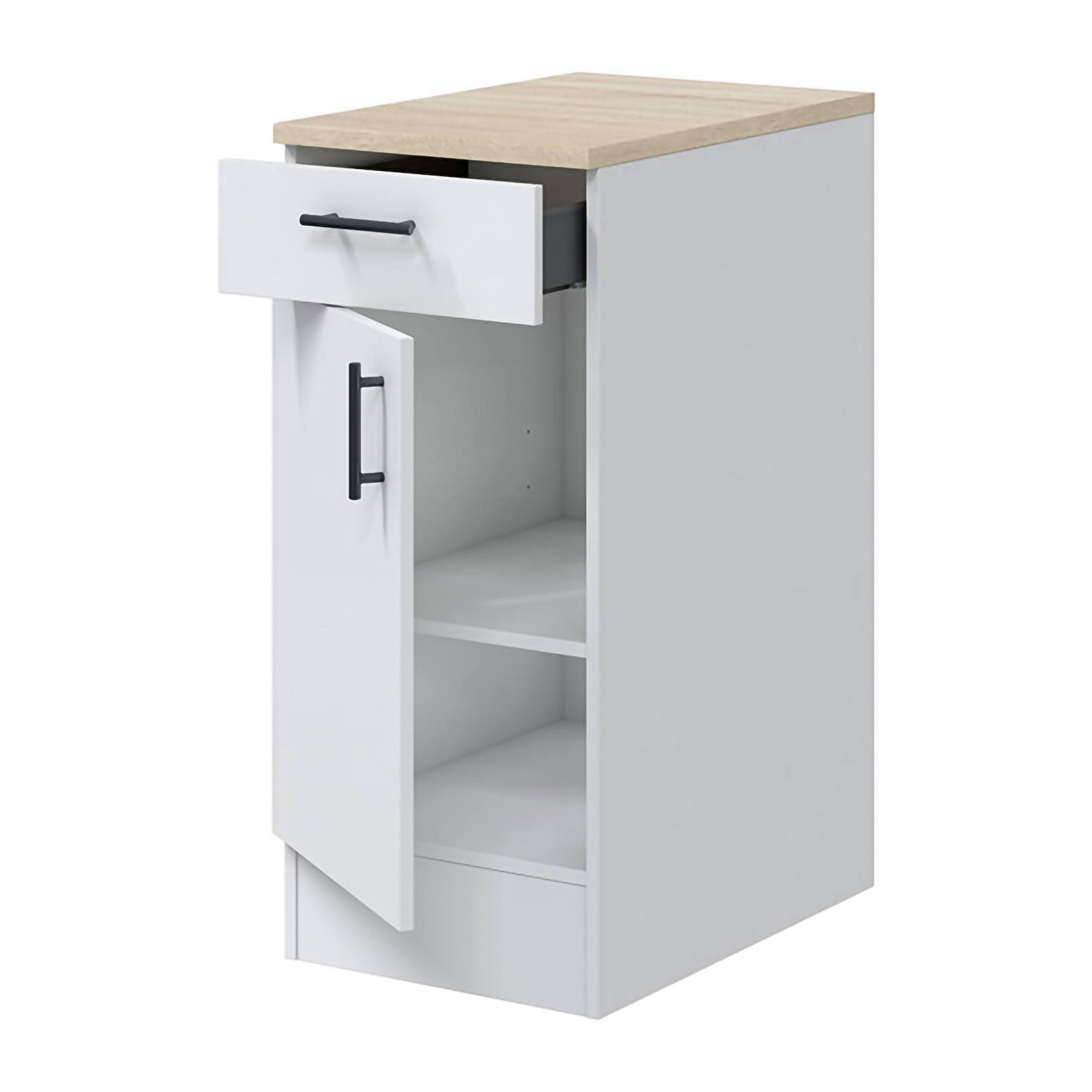 Mobile 1 anta con cassetto Orvia, Mobile contenitore misto, Base cucina con anta e cassetto, Modulo multiuso, 40x60 h90 cm, Bianco e Rovere