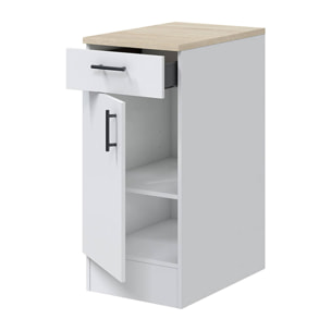 Mobile 1 anta con cassetto Orvia, Mobile contenitore misto, Base cucina con anta e cassetto, Modulo multiuso, 40x60 h90 cm, Bianco e Rovere