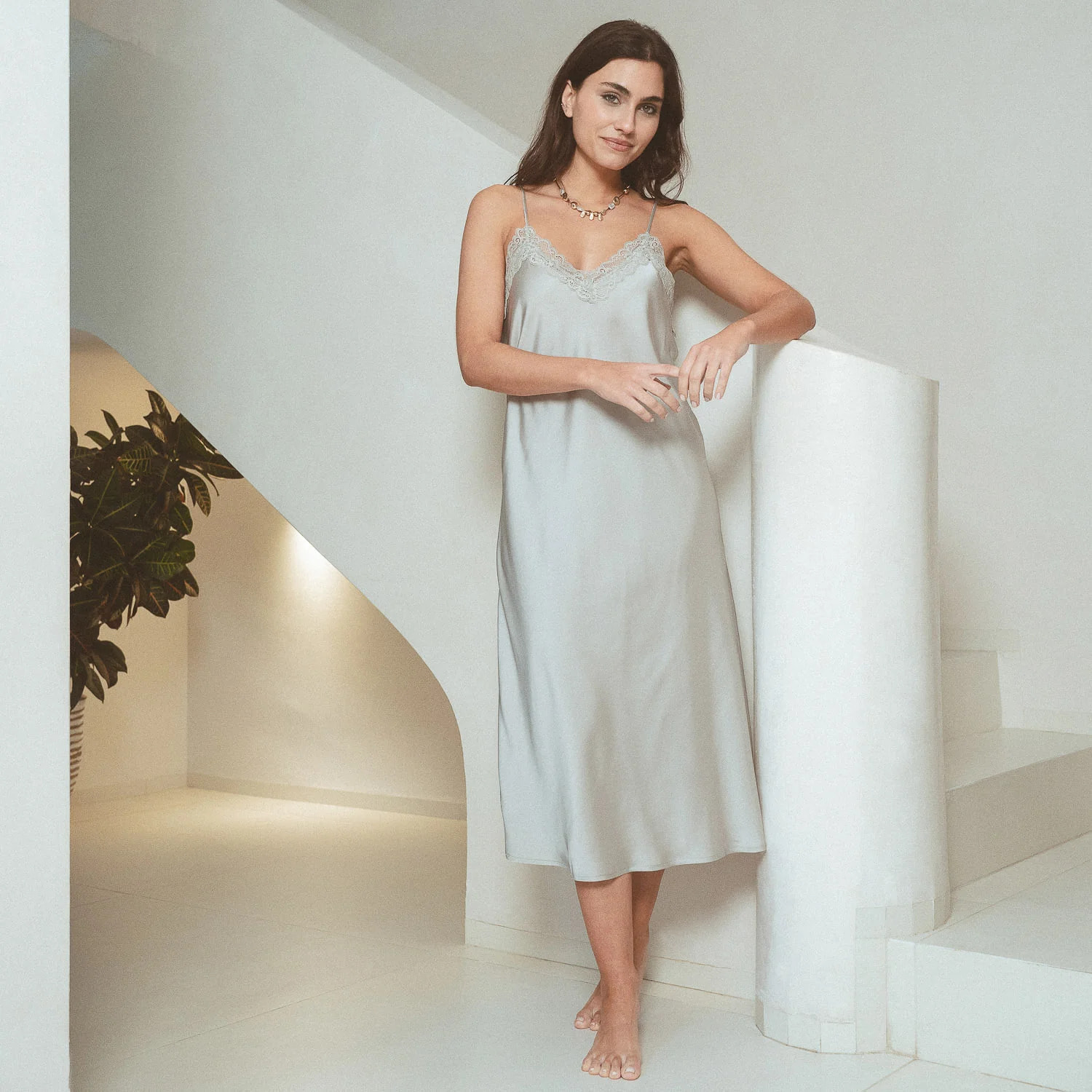 Camisón midi satén verde tiffany