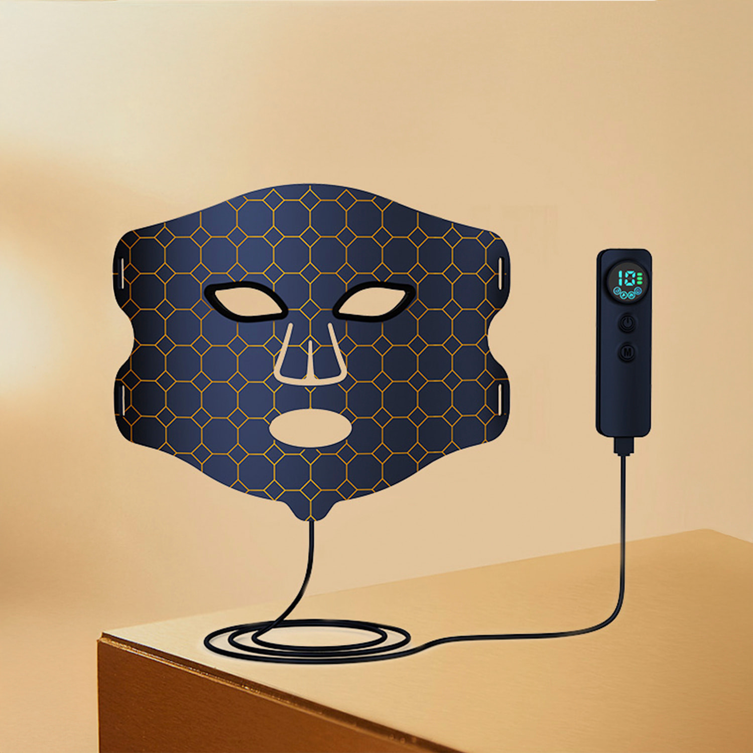 Maschera facciale per trattamento con luce LED, ringiovanente cutaneo tramite vibrazione fotonica. Con 4 modalità d'uso e 3 livelli di luminosità.
