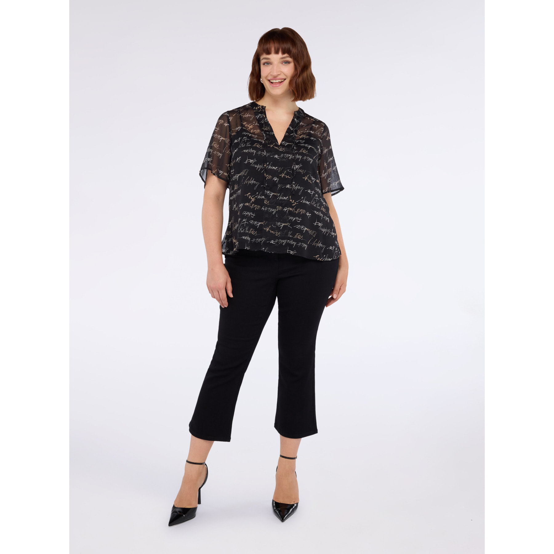 Fiorella Rubino - Blusa con estampado de letras en crepé - Negro