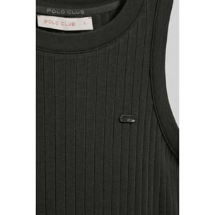 Camiseta top Tamika negra acanalada con detalle de botón nacarado Polo Club
