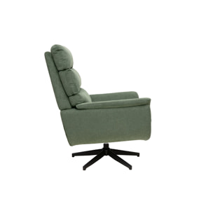 Fauteuil pivotant en tissu chenille vert kaki et métal noir JONAH