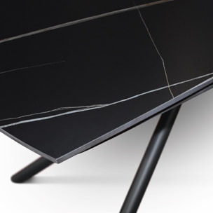 Tavolo BONIFACIO in ceramica nero Sahara e base in metallo verniciato nero, allungabile 160x90 cm - 240x90 cm