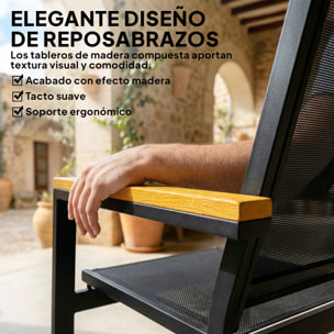 Conjunto Jardín Exterior de 4 Piezas, Muebles Jardín Exterior con Sofá de 2 Plazas, 2 Sillones, Mesa de Cristal Templado, Tela Textilene, Reposabrazos Anchos, Negro