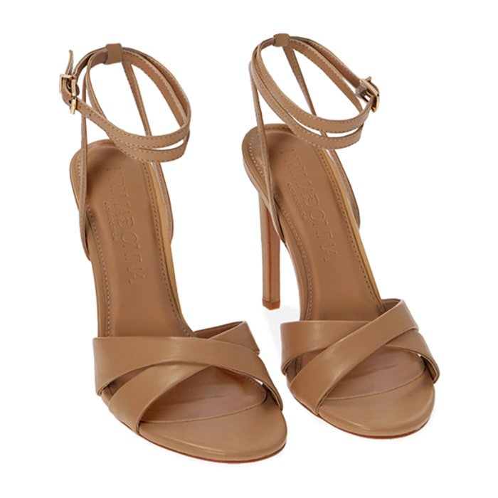 Sandali beige con cinturino, tacco 10,5 cm