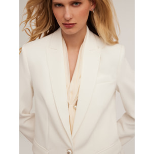 Motivi - Chaqueta de traje de abotonadura simple en tejido crepé - Blanco