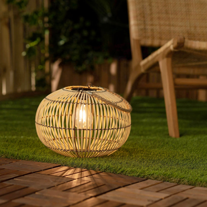 Lampe extérieur solaire LED à suspendre ou à poser Lilou rotin naturel Ø 31.5cm