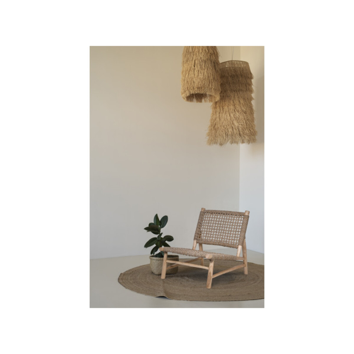 Chaise relax lounge en bois de teck et cannage cordes tressées - PIOU