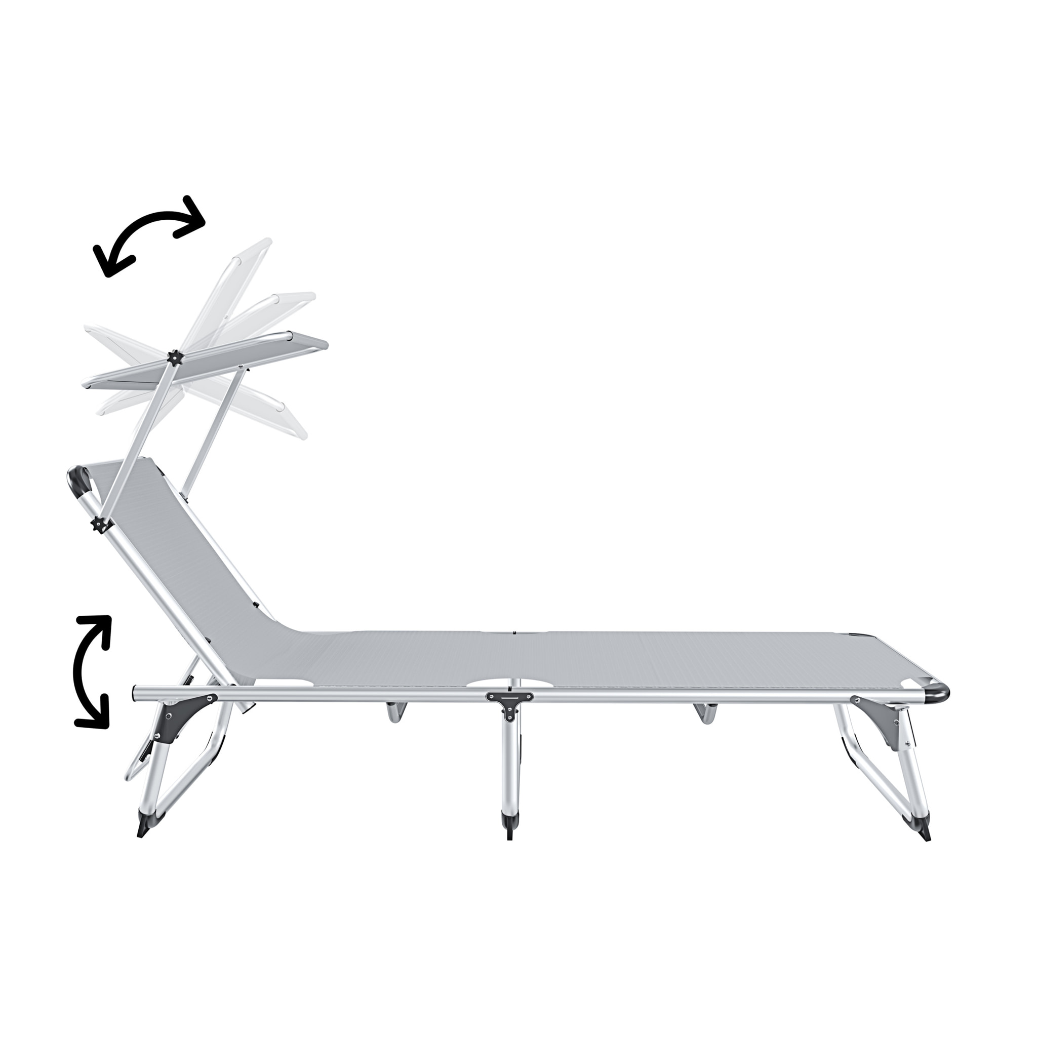Lettino Pieghevole Prendisole Con Tettuccio Parasole Regolabile 6 Posizioni In Alluminio Sdraio Spiaggia Mare Giardino Piscina 187x59x29 Cm Grigio