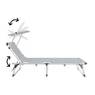 Lettino Pieghevole Prendisole Con Tettuccio Parasole Regolabile 6 Posizioni In Alluminio Sdraio Spiaggia Mare Giardino Piscina 187x59x29 Cm Grigio
