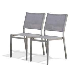 STOCKHOLM - Lot de 2 chaises de jardin en aluminium et toile plastifiée grise