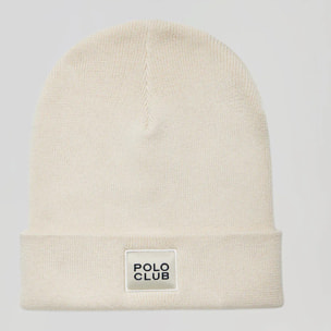 Gorro beige de lana unisex con detalle Polo Club