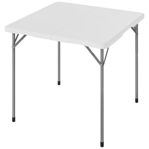 Table de camping carrée pliante hauteur réglable métal HDPE blanc