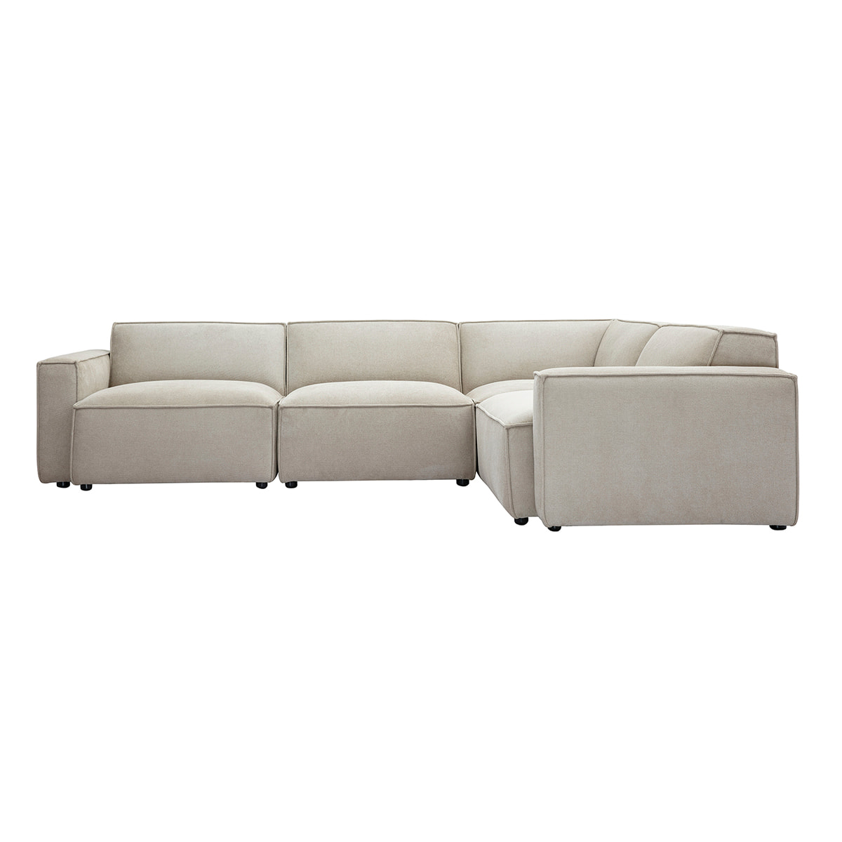 Canapé d'angle modulable 5 places en tissu effet velours texturé beige SPLIT