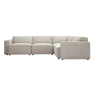 Canapé d'angle modulable 5 places en tissu effet velours texturé beige SPLIT