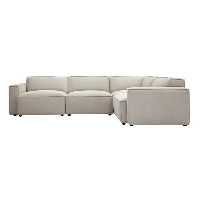 Canapé d'angle modulable 5 places en tissu effet velours texturé beige SPLIT