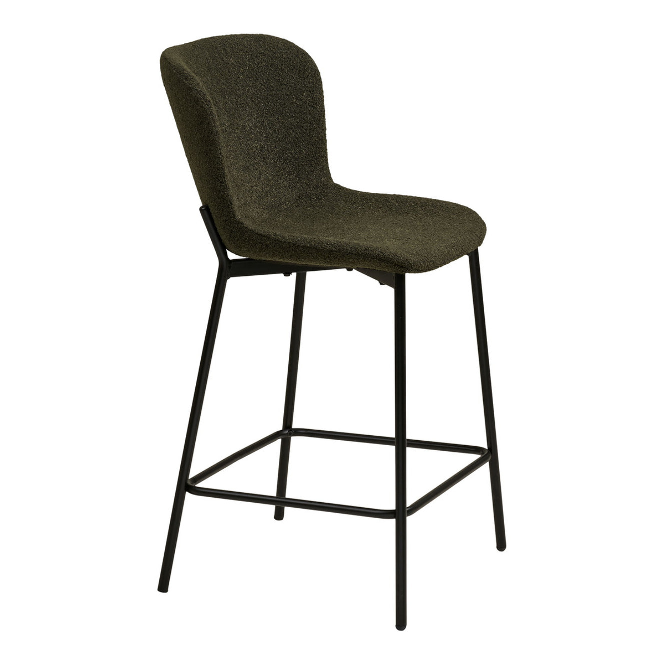 Set 2 sgabelli counter Maceda in bouclé verde scuro con gambe nere 47x55x95 cm