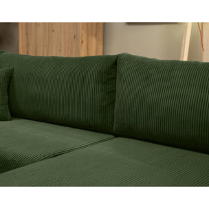 Naomi - Canapé d'angle réversible 4 places convertible avec coffre en velours côtelé - Vert