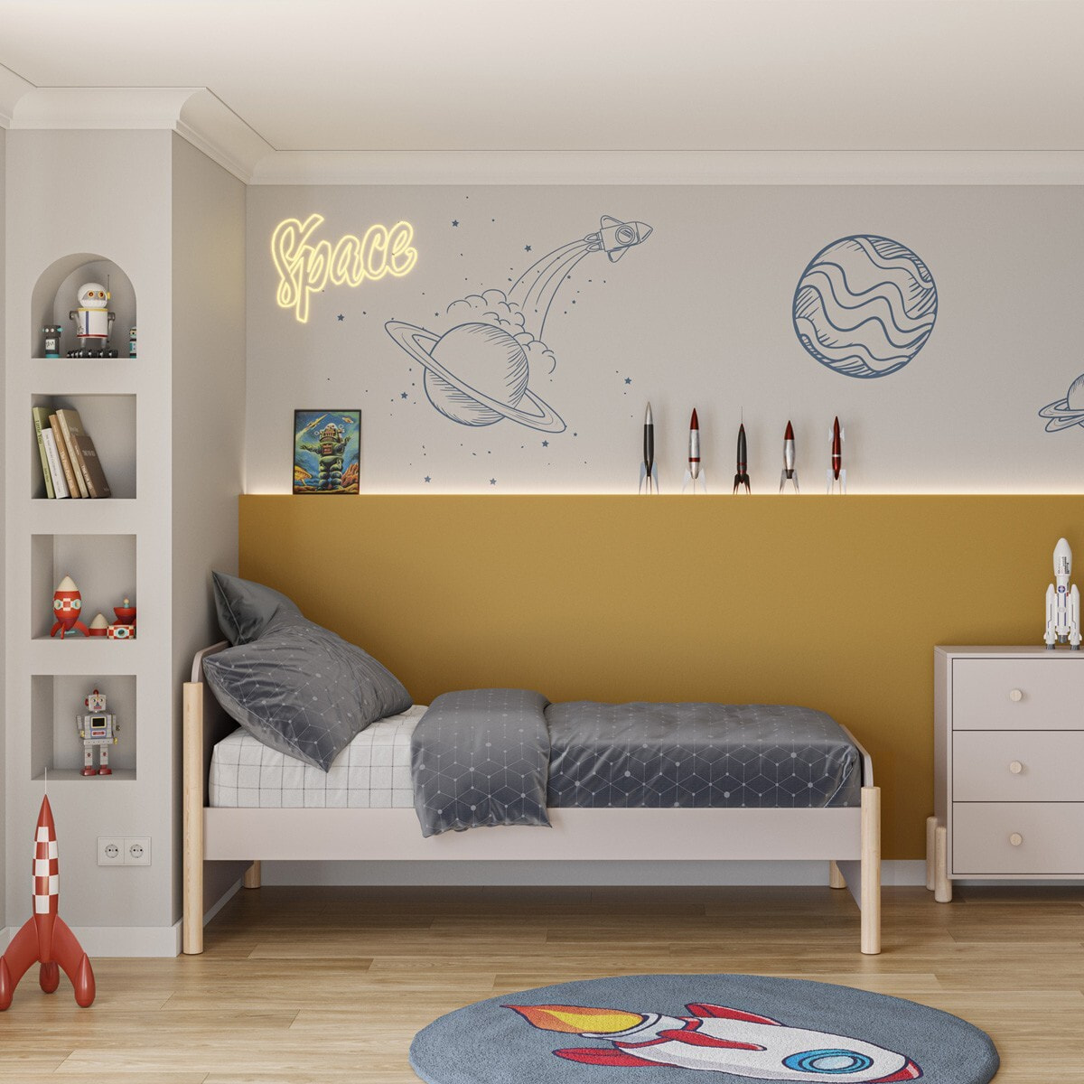 Lit enfant avec tête de lit en bois - BASTIEN