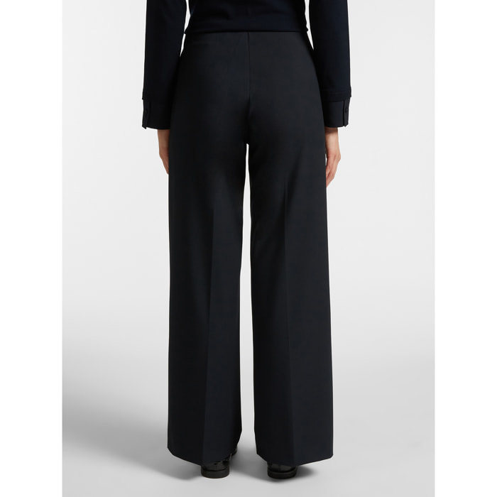 Elena Mirò - Pantaloni gamba larga con zip sul fianco - Blu