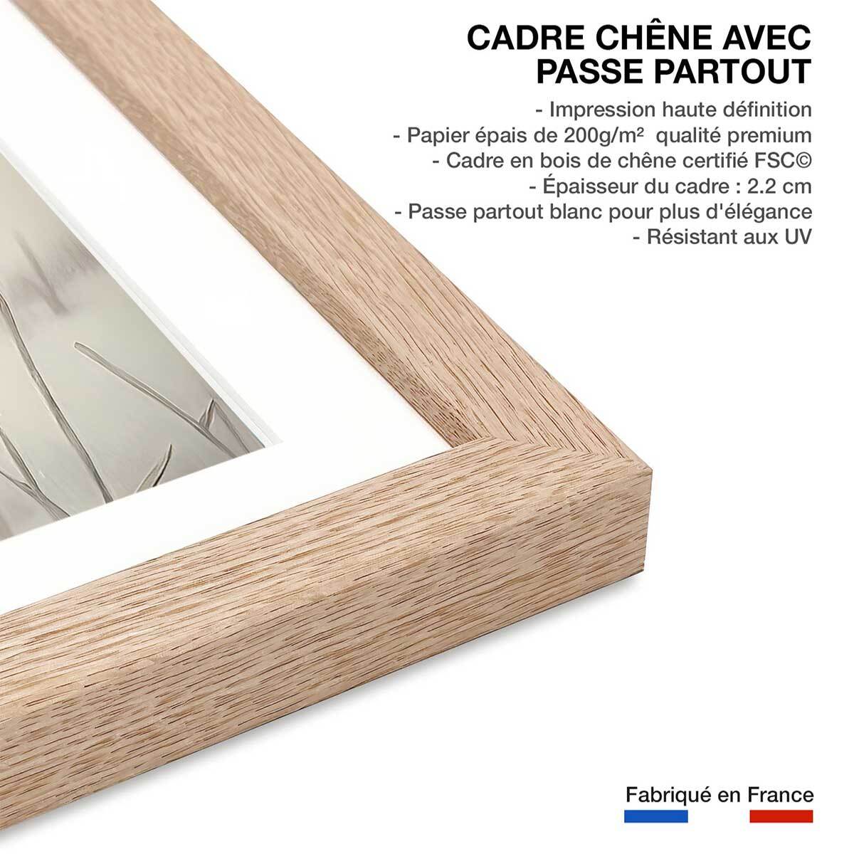 Affiche enfant girafe sous la neige  Affiche + cadre en bois - Chêne