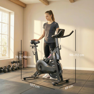 Bicicleta Estática en Casa con Resistencia Magnética Regulable, Bici Estática Silenciosa con Pantalla LCD, Volante, Asiento y Manillar Ajustables, Ruedas y Soporte para Tablet, Carga 120 kg