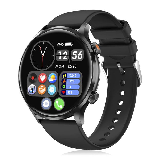 DAM Smartwatch QS40 con llamadas Bluetooth, notificaciones push. Múltiples modos deportivos, monitores de salud. 4,4x1,05x3,7 Cm. Color: Negro