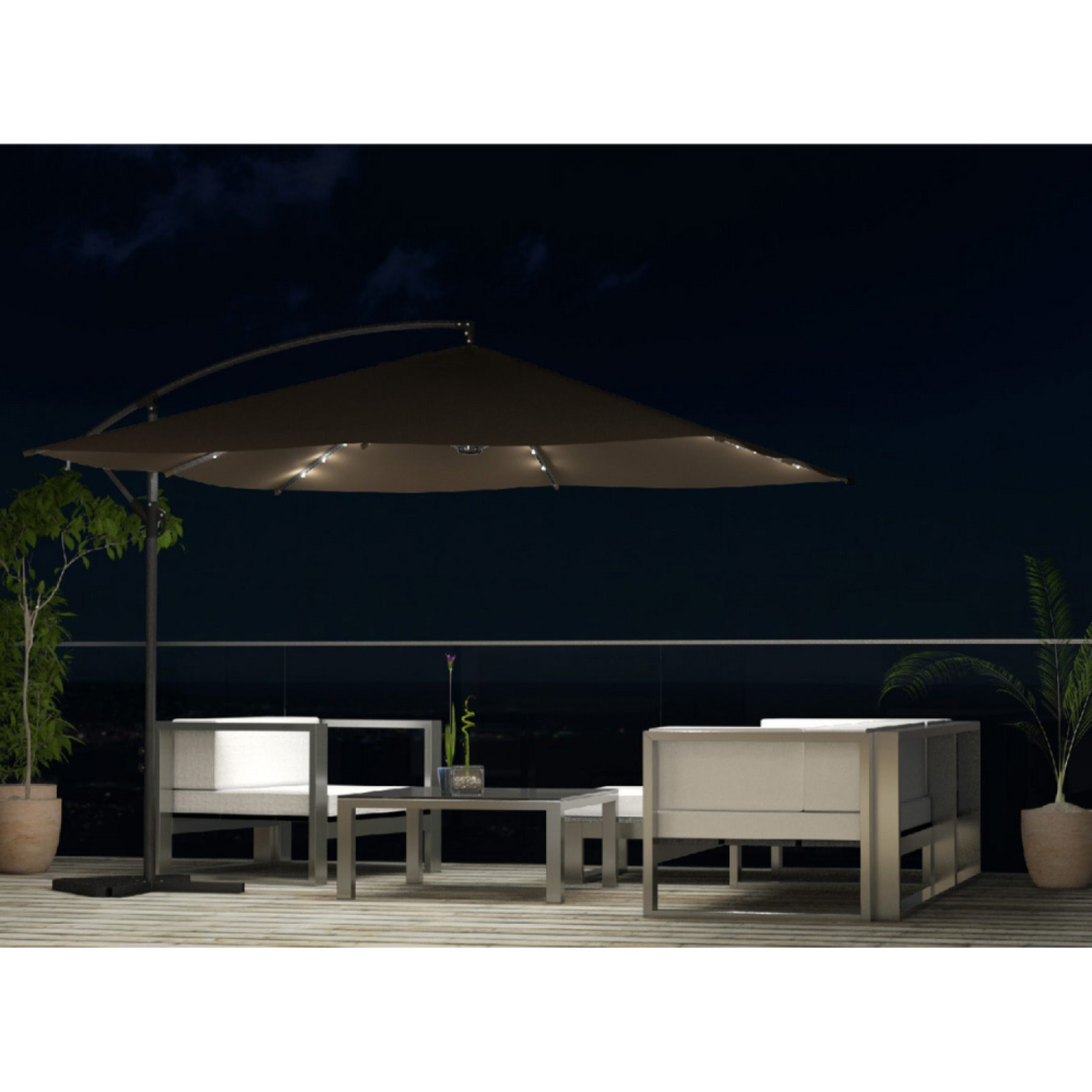 Parasol Bulle LED déporté 3 x 3 m chocolat DAVAGNA