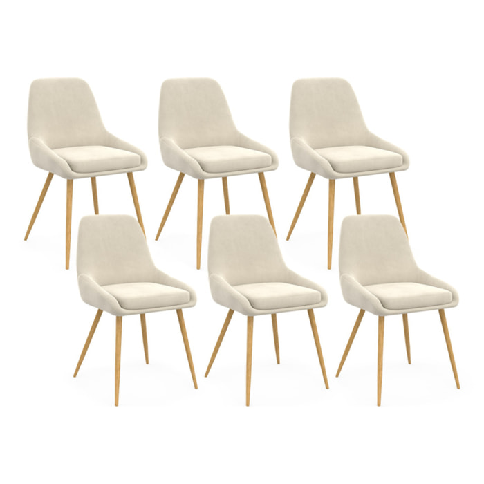 Chaises Olivia en velours crème et pieds bois - lot de 6