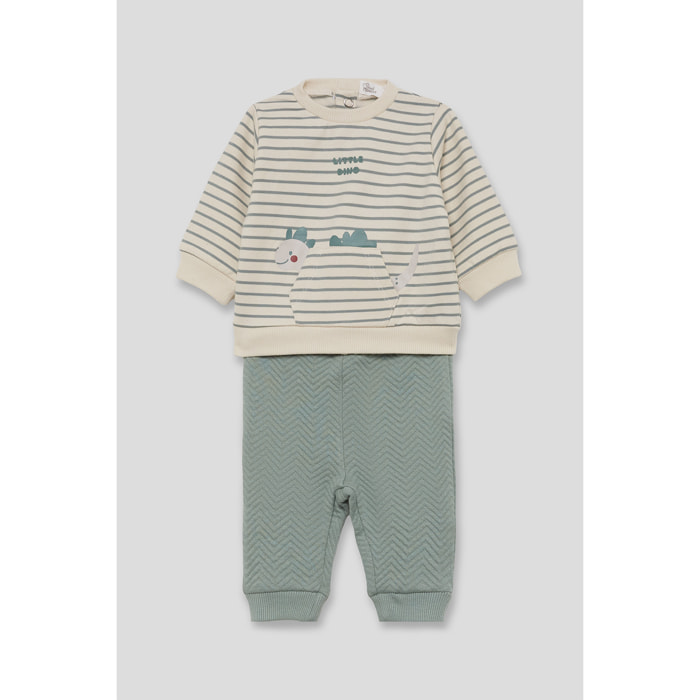 Conjunto bebé niño sudadera de rayas y pantalón eucalipto, dinosaurio y bolsillo canguro | Color: Verde iceberg | Street Monkey